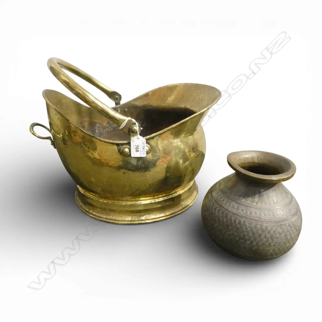BRASS COAL BUCKET + INDIAN BRASS VASE H.150mm Image 1++