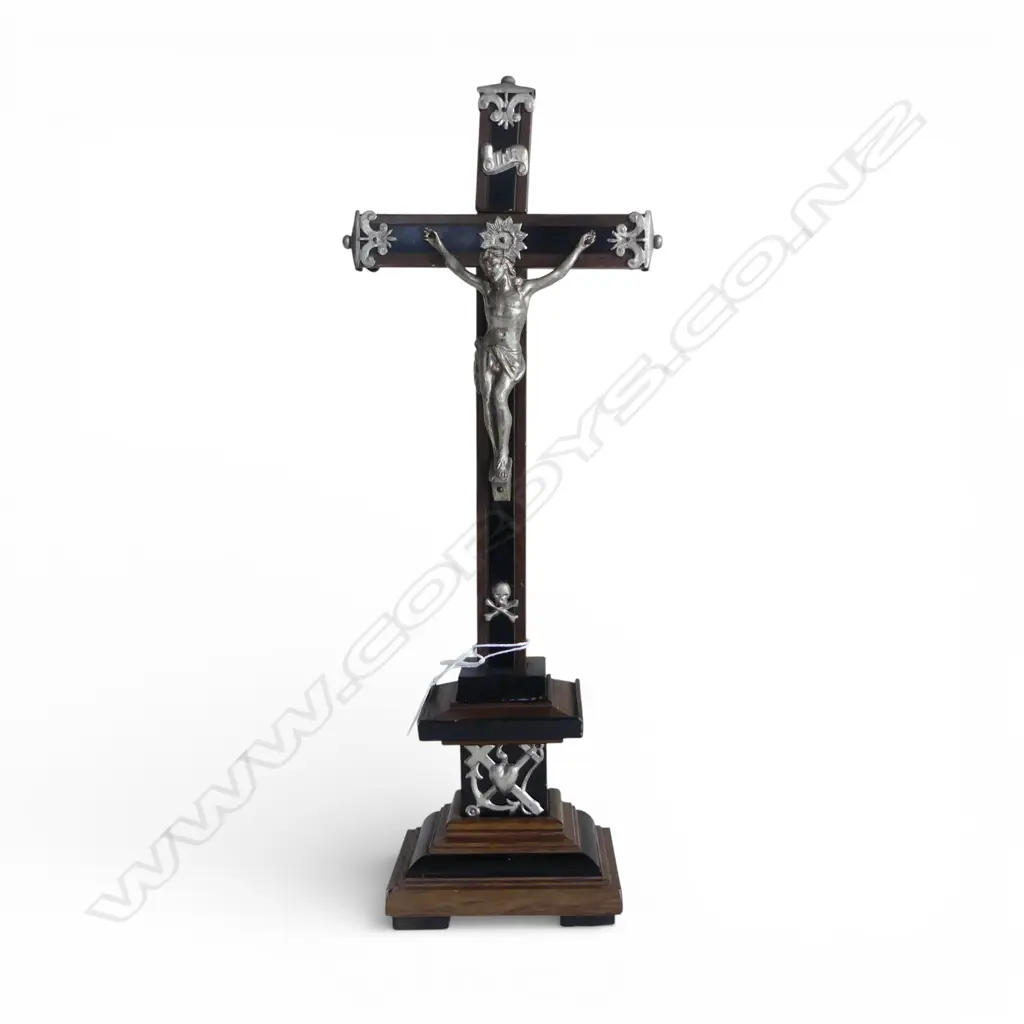 SMALL STANDING CRUCIFIX, TIMBER WITH SILVERED METAL, CROSS LOOSE 370 x 140mm Image 1++