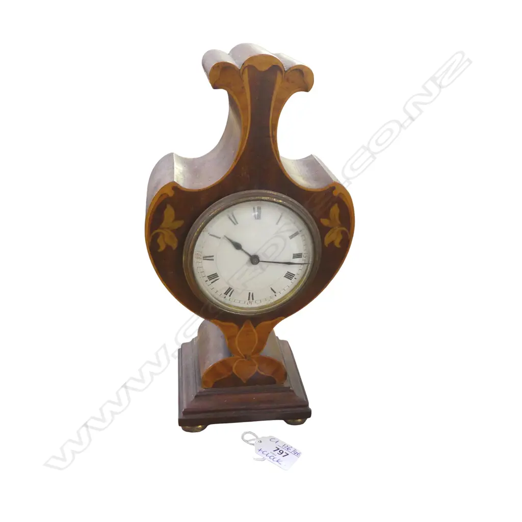 ANTIQUE INLAID MANTEL CLOCK H.285mm + 2 KEYS Image 1++