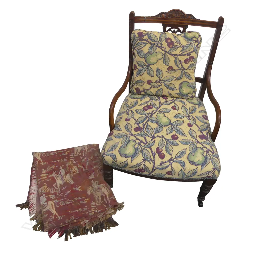 ANTIQUE CHAIR ON CASTORS + THROW Image 1++