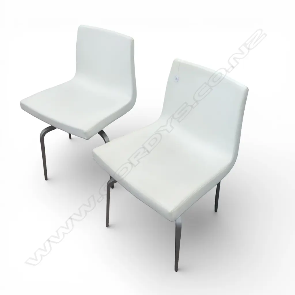 PR MODERN WHITE VINYL DINING  CHAIRS ON SWIVEL BASES STAMPED 'ATELIER' Image 1++
