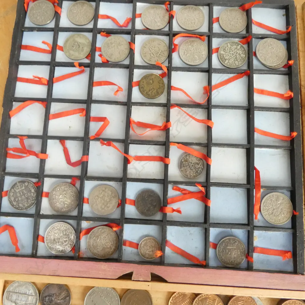 BESPOKE COIN COLLECTORS CABINET with collection asst. coins 245x225x245mm Image 1++