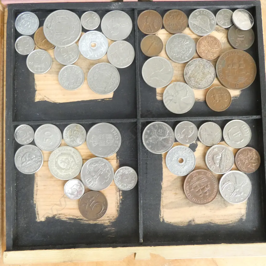 BESPOKE COIN COLLECTORS CABINET with collection asst. coins 245x225x245mm Image 1++