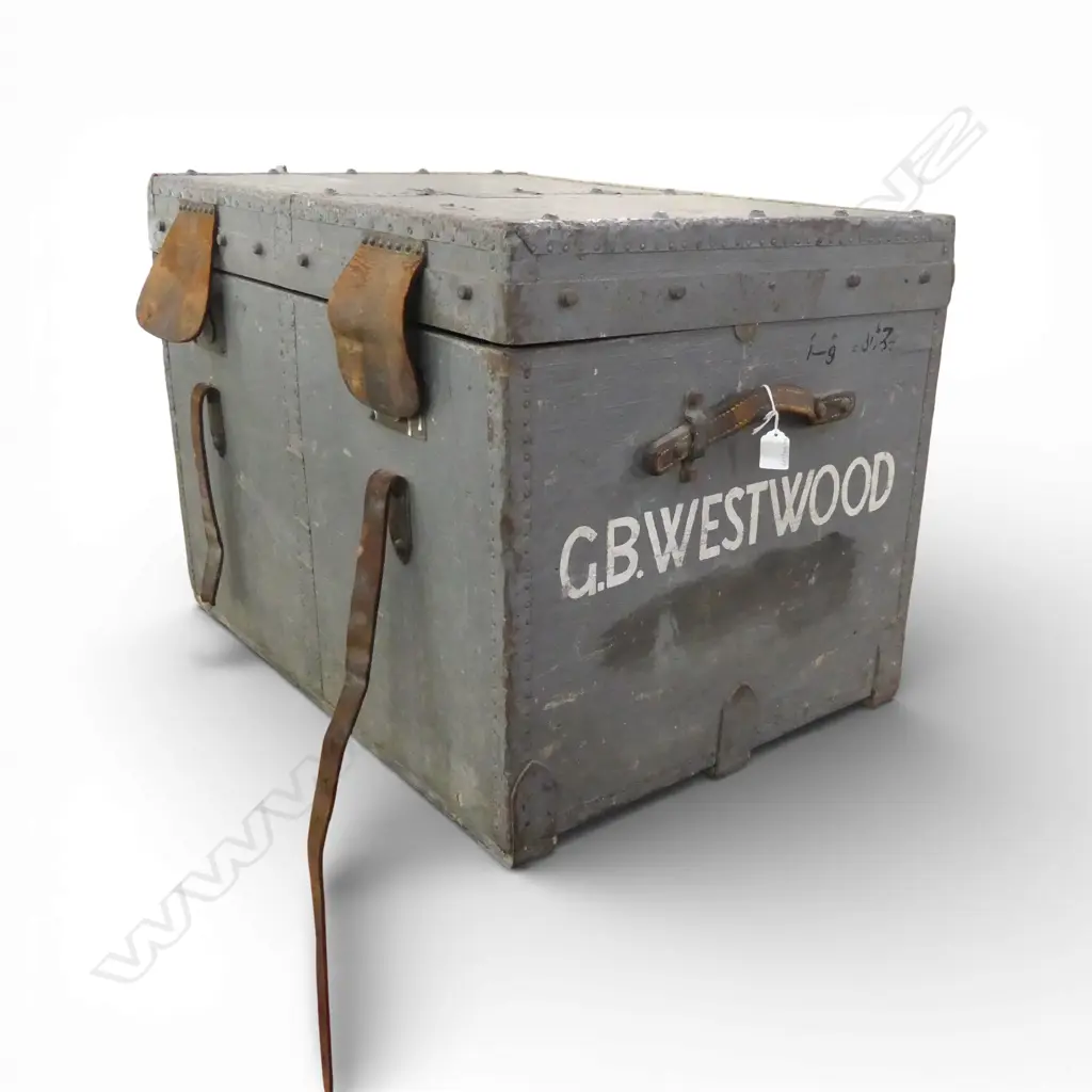 VINTAGE NAVAL  OFFICERS SHIPPING TRUNK  NAVY GREY H580 L720MM Image 1++