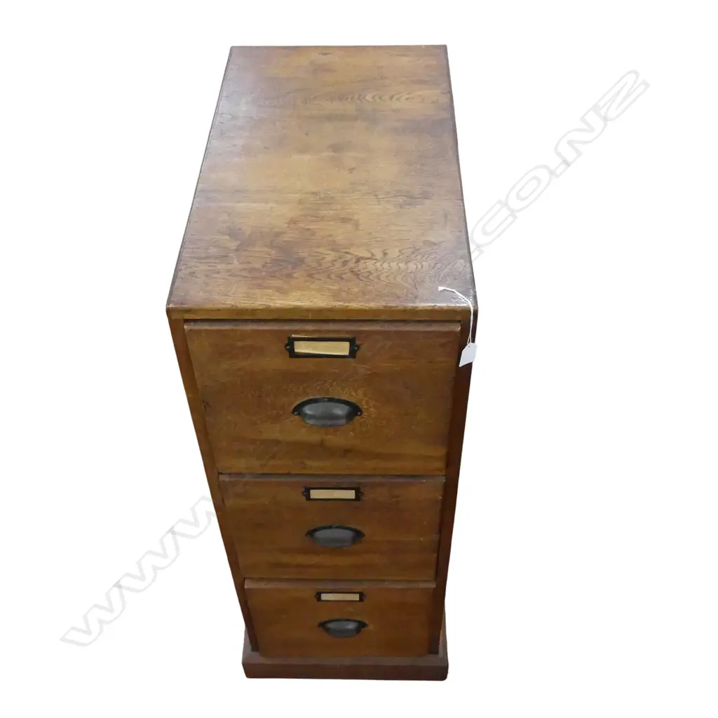 VINTAGE 3 DRAWER OAK FILING CABINET 410x690x1070mm Image 1++