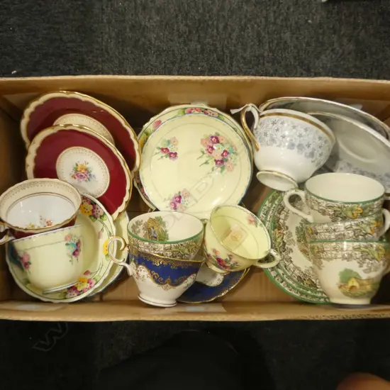 ASST. FANCY CHINA TRIOS + C/S spade, staffordshire, etc