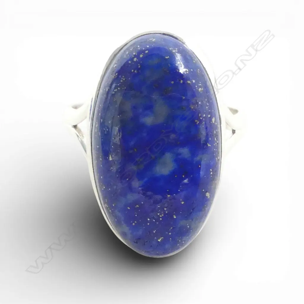 SILVER & LAPIS LAZULI RING SIZE Q Image 1++