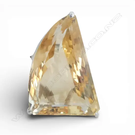 VERY LRG SILVER & CITRINE RING, L.30mm SIZE Q