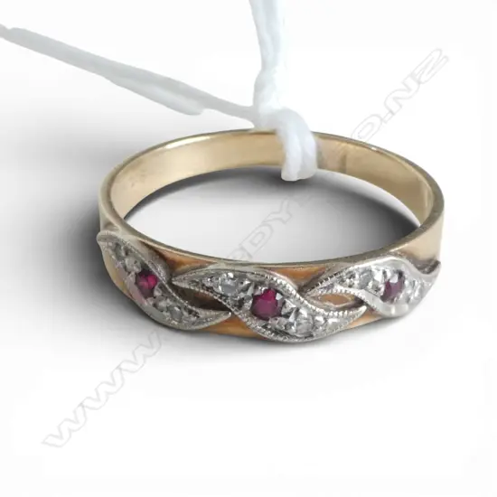 9CT RUBY/DIAMOND ETURNITY RING, 2gms SIZE Q