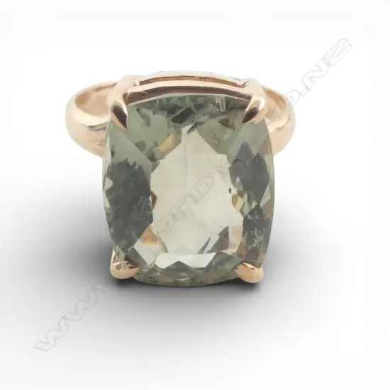 SILVER GILT CUSHION CUT PRESOLITE (Green Amethyst) RING size P