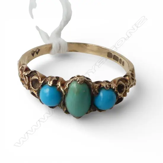 9ct GOLD & TURQUOISE VICTORIAN STYLE RING hallmark stamped London 1977 2.10gms SIZE P