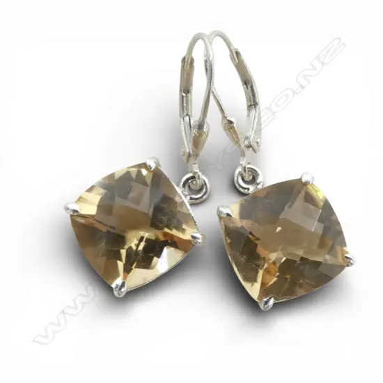 PR SILVER & CUSHION CUT CITRINE EARRINGS
