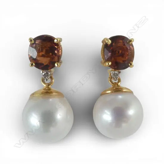PR 14ct PEARL TOURMALINE & DIAMOND EARRINGS
