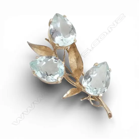 14CT GOLD & AQUAMARINE BROOCH 11GMS TOTAL WIEGHT 