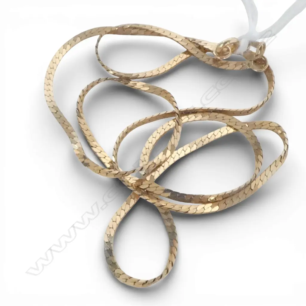 9ct YELLOW GOLD uniform flat link NECK CHAIN L.440mm. 3gms Image 1++