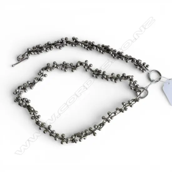 SILVER PLATE NECKLACE balls on rods & oval links L.460mm. + matching BRACELET marked silver BUT plated