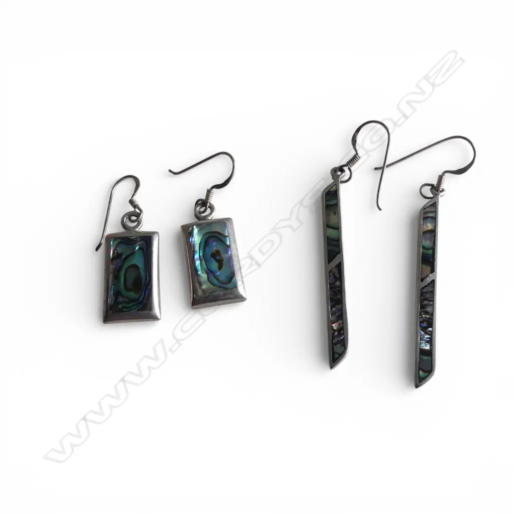 2 pairs of silver & paua shell earrings w hooks for pierced ears Image 1++