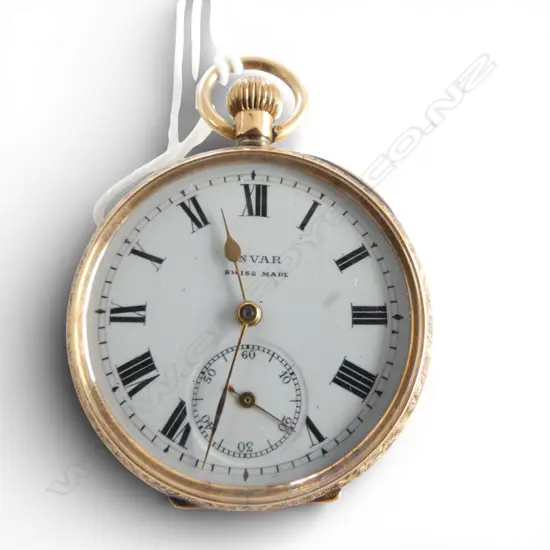14CT YG POCKET WATCH, BASE METAL DUST COVER 56gms + VALUATION