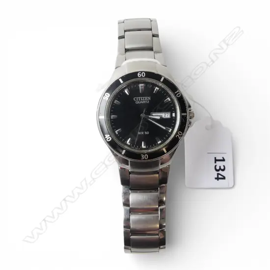 CITIZEN BK3560-61E QUARTZ GENT'S WRISTWATCH black dial & silver toned stainless not running