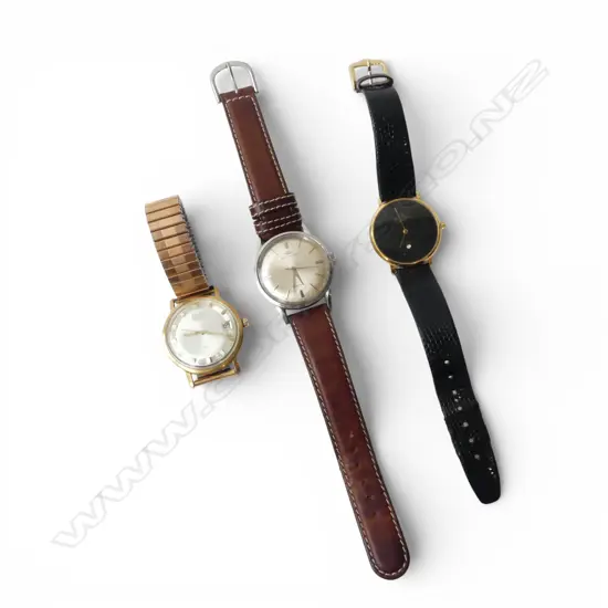 3 GENT'S WRISTWATCHES: ROAMER + MOVADO working + CHRISTIAN BERNARD quartz not running w black dial not running