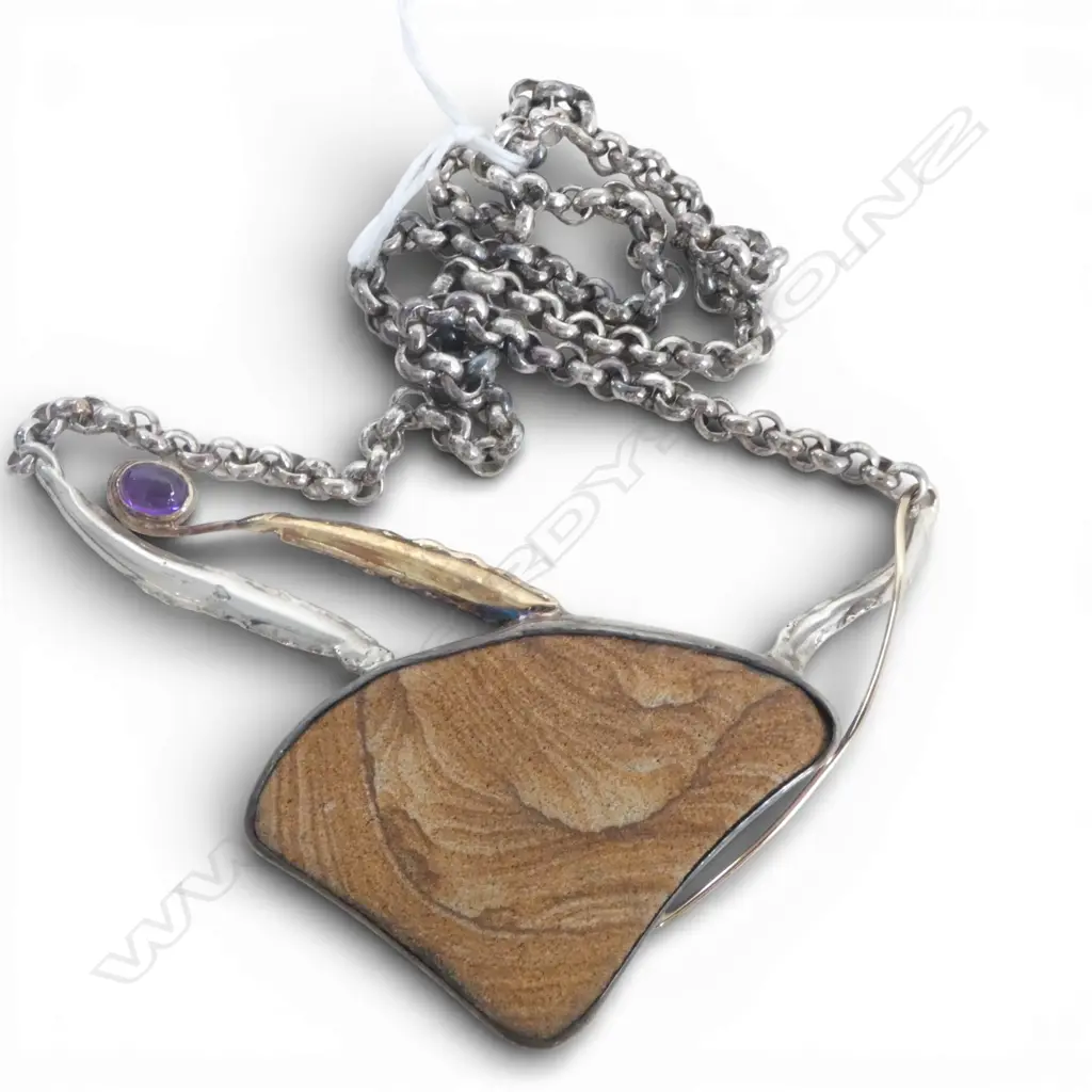 SIMON MISDALE ORIGINAL 9CT GOLD/SILVER AMETHYST/STONE (from Germany) NECKLACE (chain made by Simon) From Simon's estate. Image 1++