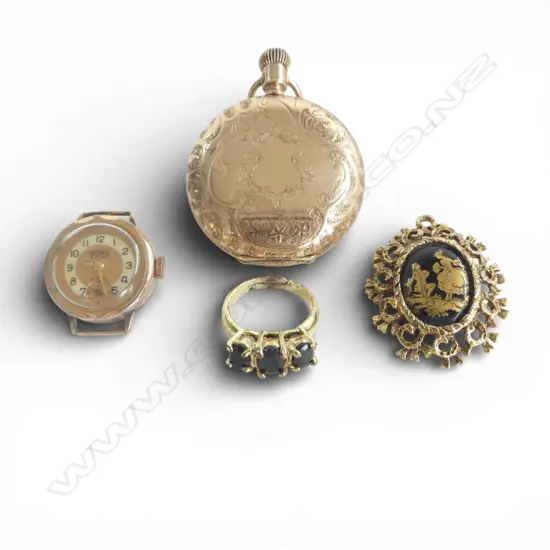R/GOLD POCKET WATCH LADIES WRISTWATCH  PENDANT & RING