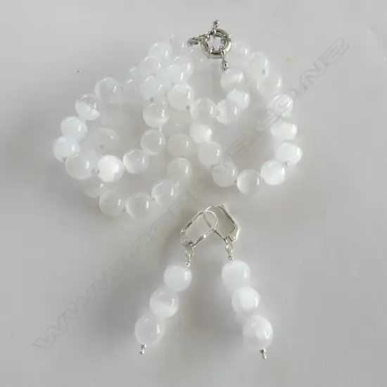 CELLENITE BEAD NECKLACE & EARRING SET silver continental locks