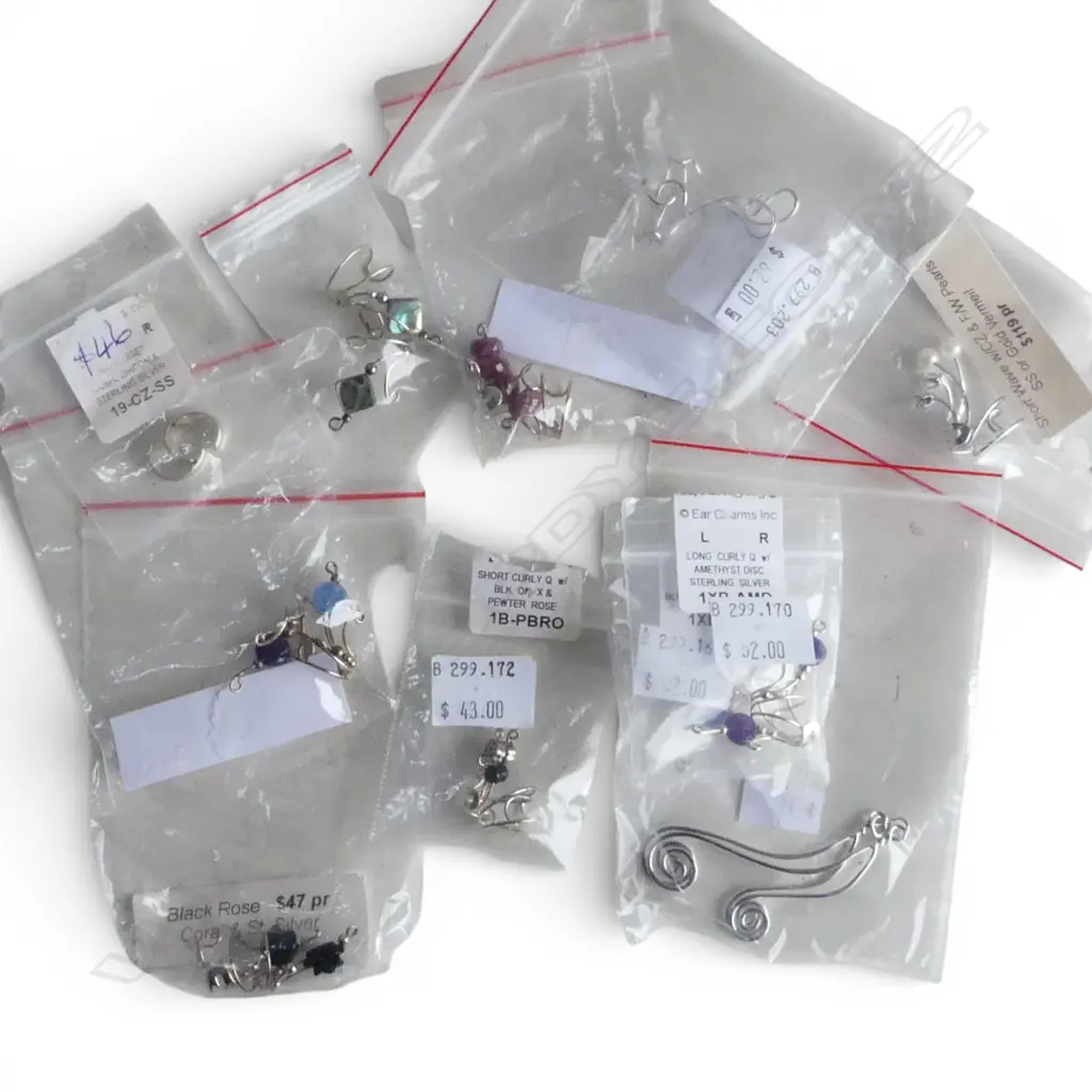 QTY SILVER & SEMI PRECIOUS GEMSTONE EAR CHARMS, new old stock Image 1++