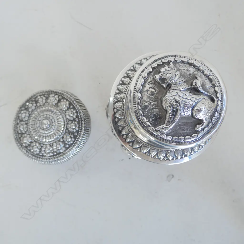 2 THAI unmarked .800? SILVER CONTAINERS 263gms Image 1++