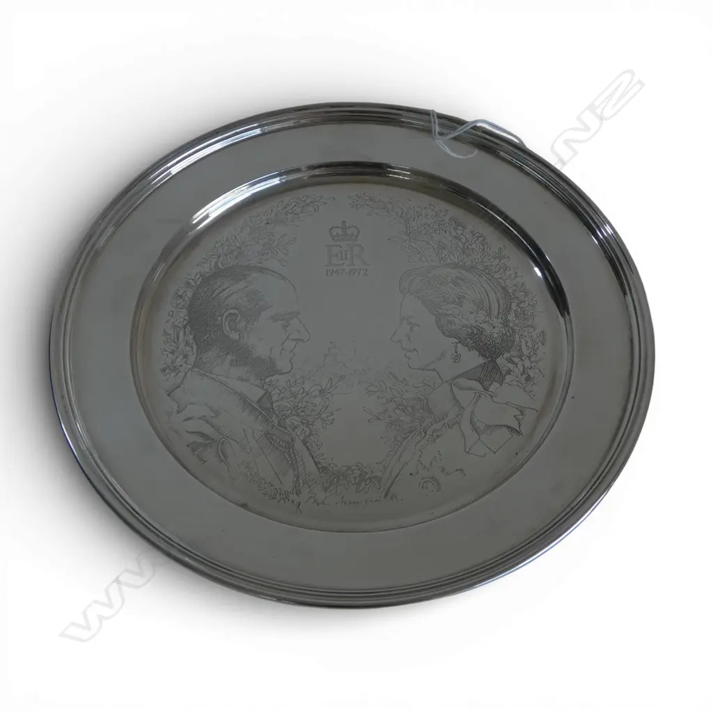 STG SILVER PLATE 'ERII 1947-1972' LONDON 1972 230mm dia 384gms  Image 1++