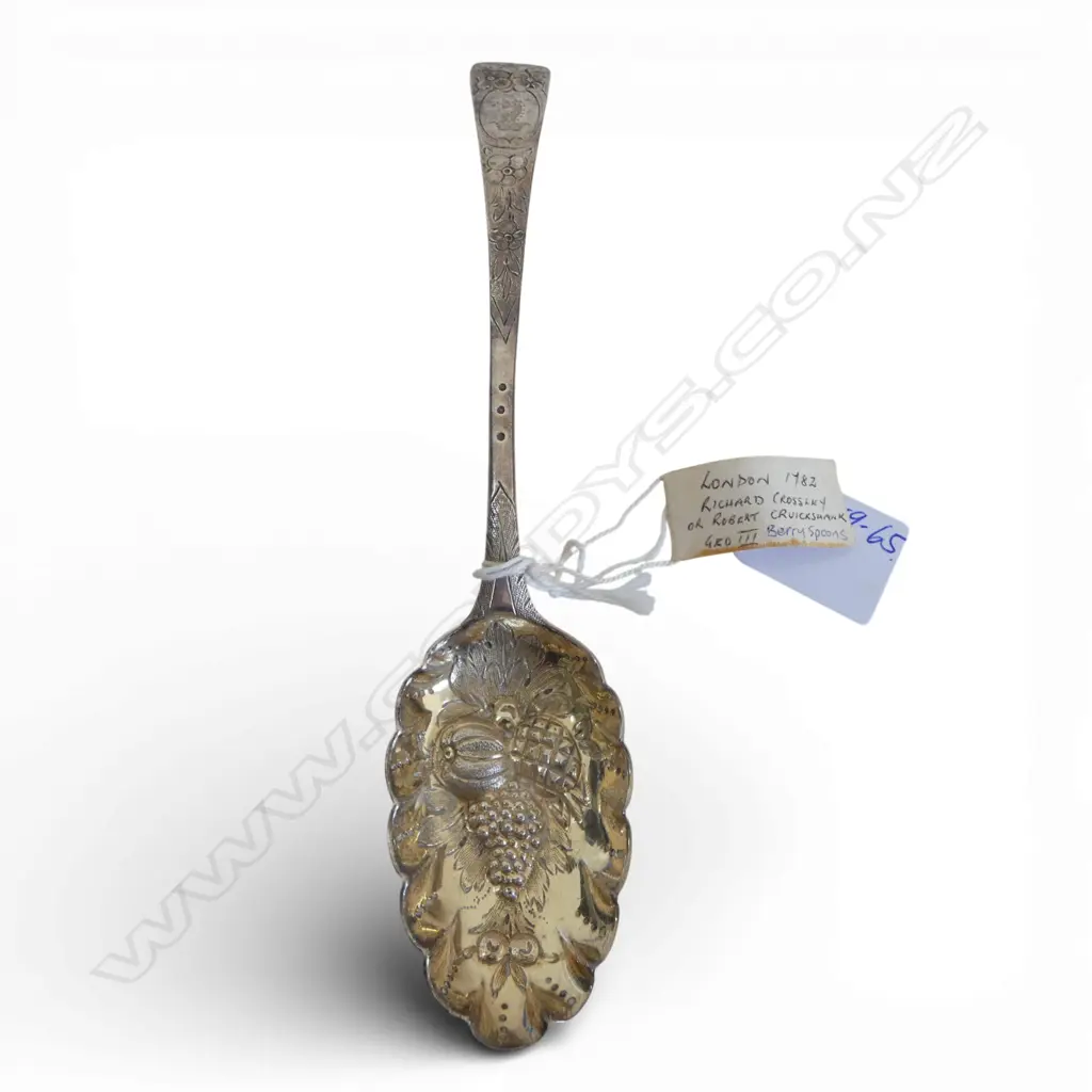 George III silver berry spoon Embossed & engraved. Lodon 1782 by Richard Crossley 60gms Image 1++