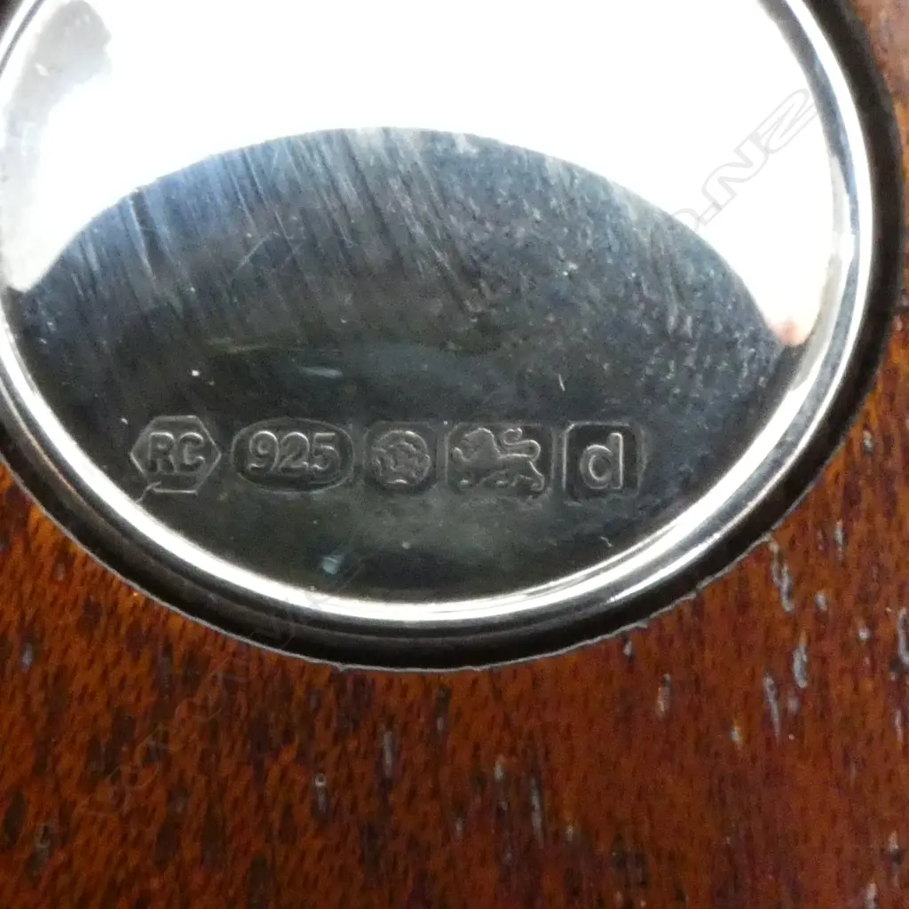 SILVER WINE COASTER, 92gm w wooden base, Sheffield 2003 INSIDE DIA. 94mm SMALL Image 1++