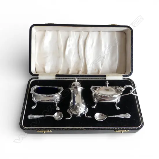 STG SILVER CONDIMENT SET, B'HAM 1961 161gms, BOXED