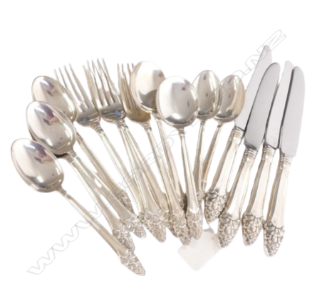 16 PIECES (4 forks + 8 spoons) GORHAM AMERICAN STERLING SILVER 'SOVEREIGN' PATTERN CUTLERY 555gm EXCLUDING 4 KNIVES ... Image 1++