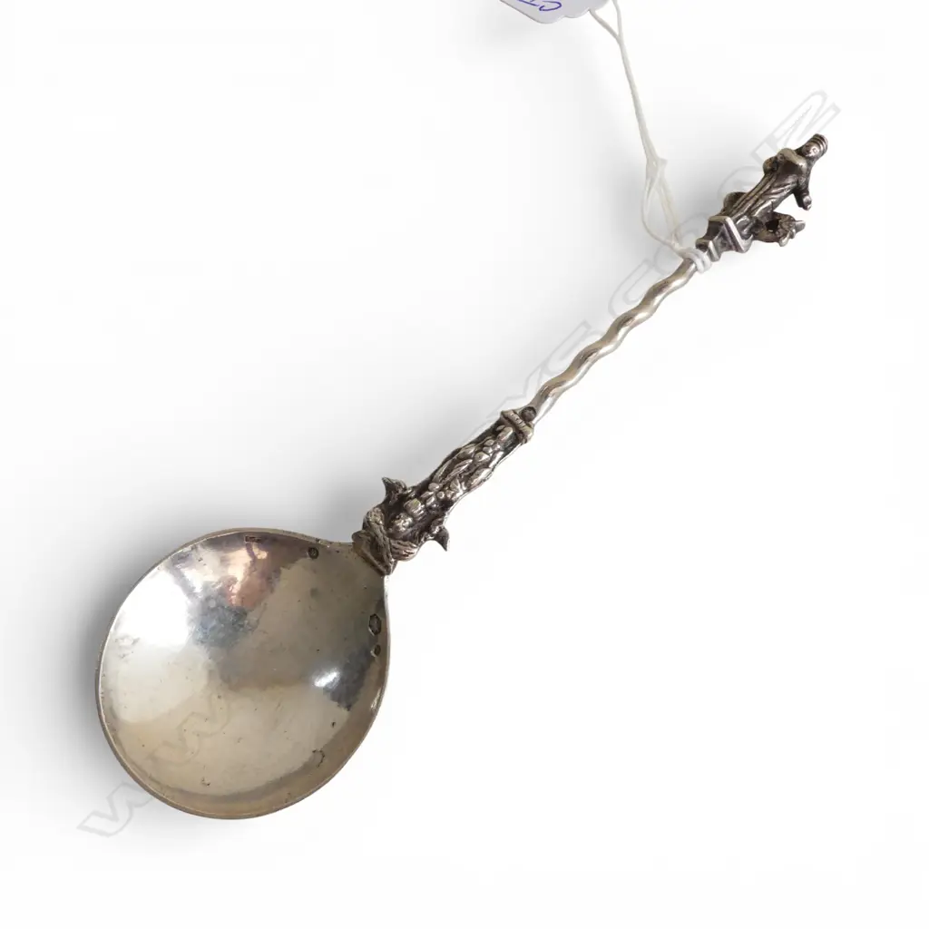 ANTIQUE DUTCH SILVER APOSTLE SPOON the bowl back engraved with figures twisted stem. 48gms Image 1++