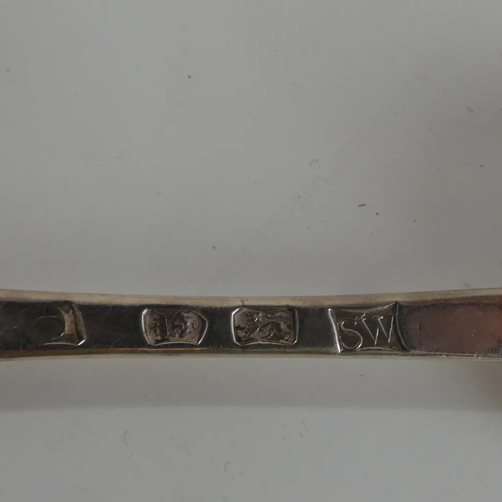 George II LONDON 1738 SILVER TABLE SPOON bottom marked shell back 58gms  Image 1++