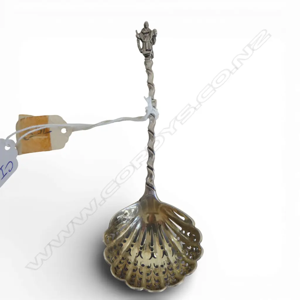 VICTORIAN SILVER APOSTLE SIFTING SPOON gilded pierced bowl. 26gms Image 1++