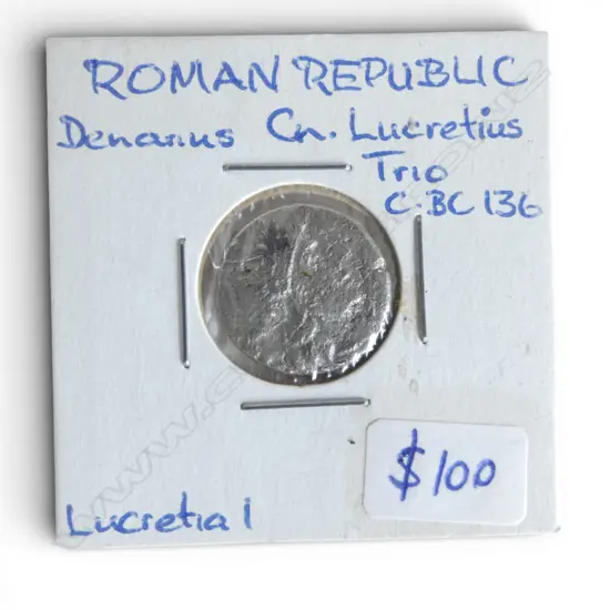 ROMAN COIN. DENARIUS LUCRETIUS 136 BC 17mm dia