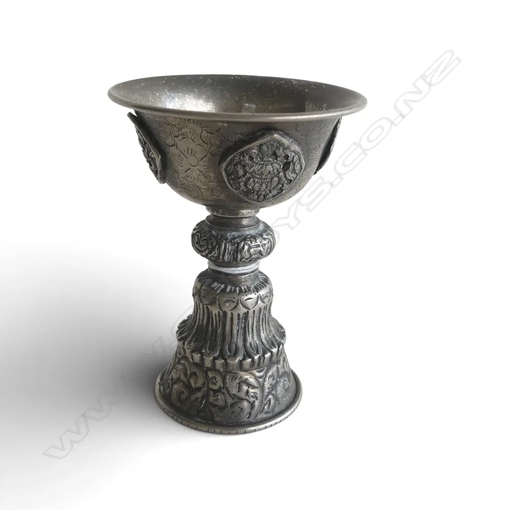 TIBETAN SILVER METAL BUTTER LAMP H.120mm Image 1++