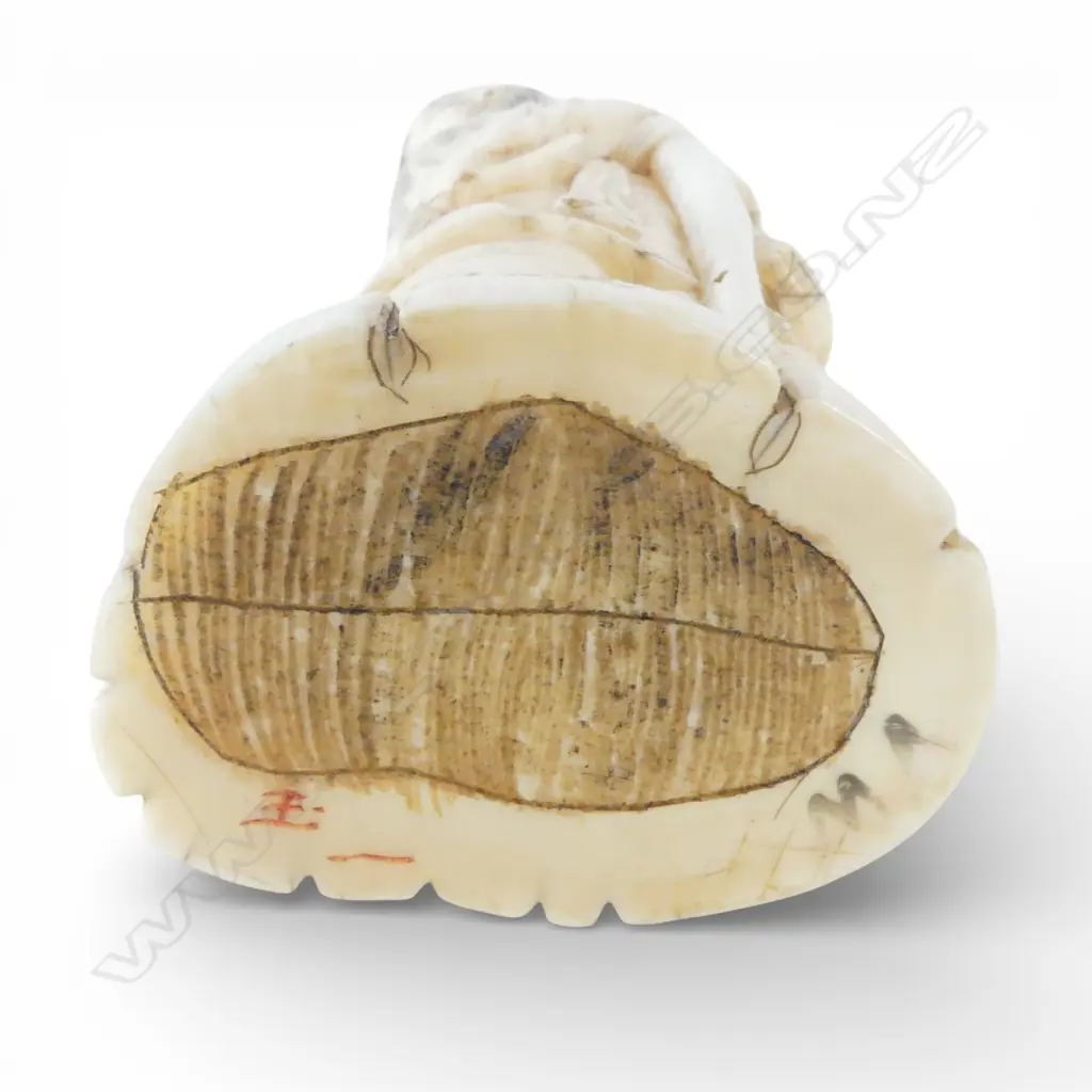 JAPANESE MARINE IVORY FIGURE; MAN w. WALKING STICK H.210mm SIGNED TO BASE Image 1++