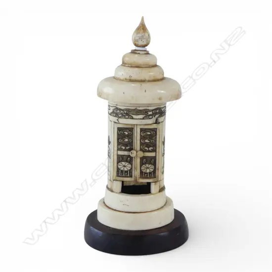 JAPANESE CARVED BONE TEMPLE H.160mm faults