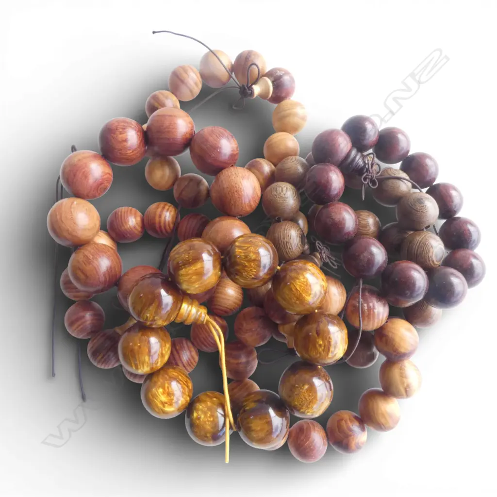 7 TURNED WOOD BEAD BRACELETS & OTHER  Image 1++