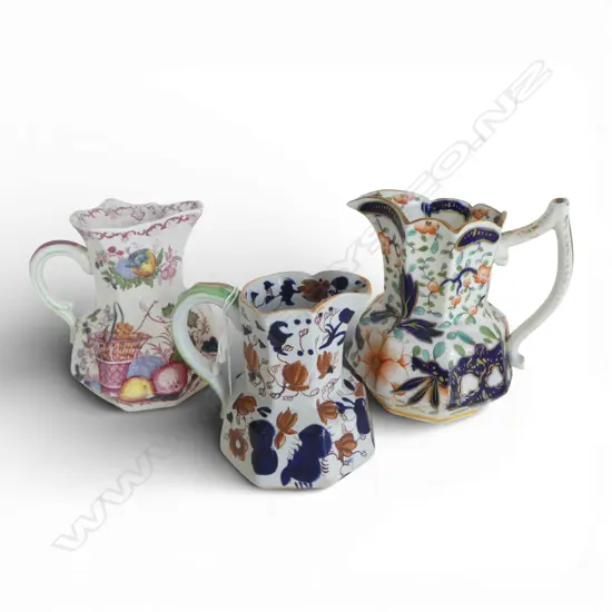 3 OLD JUGS: 1 marked Mason's Ironstone + 1 19thC 'IRONSTONE CHINA' + 1 SIMILAR