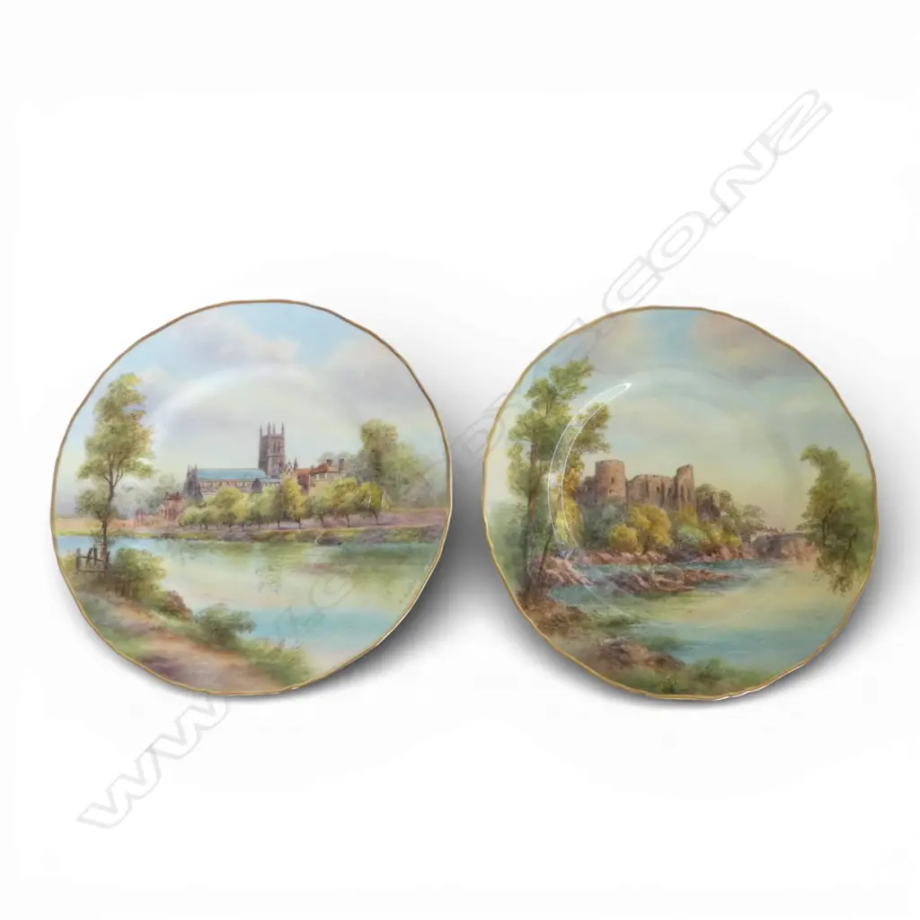 2 ROYAL WORCESTER CABINET PLATES; 'WORCESTER CATHEDRAL' SIGNED R. RUSHTON & BARNARD CASTLE (NOT SIGNED) 275mm dia Image 1++
