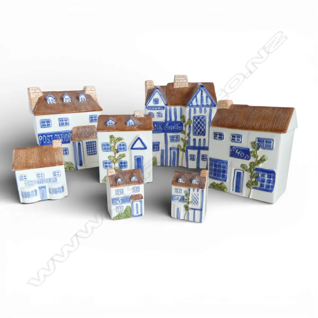 VINTAGE THE HALDON GROUP'S ENGLISH VILLAGE COLLECTION, 4 CANISTERS, S/P & MUSTARD, H.240 x170mm largest, 1 lid repaired Image 1++