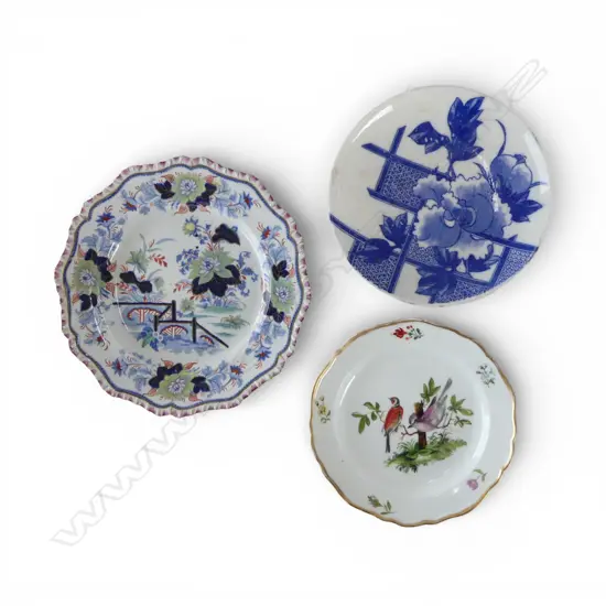 3 PLATES; 'STONE CHINA' 265mm dia, MEISSEN, ORIENTAL B/W (rim chip)