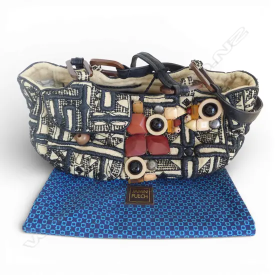 MODERN ' JAMIN PUECH' French DESIGNER HANDBAG embroided & beaded + outer bag