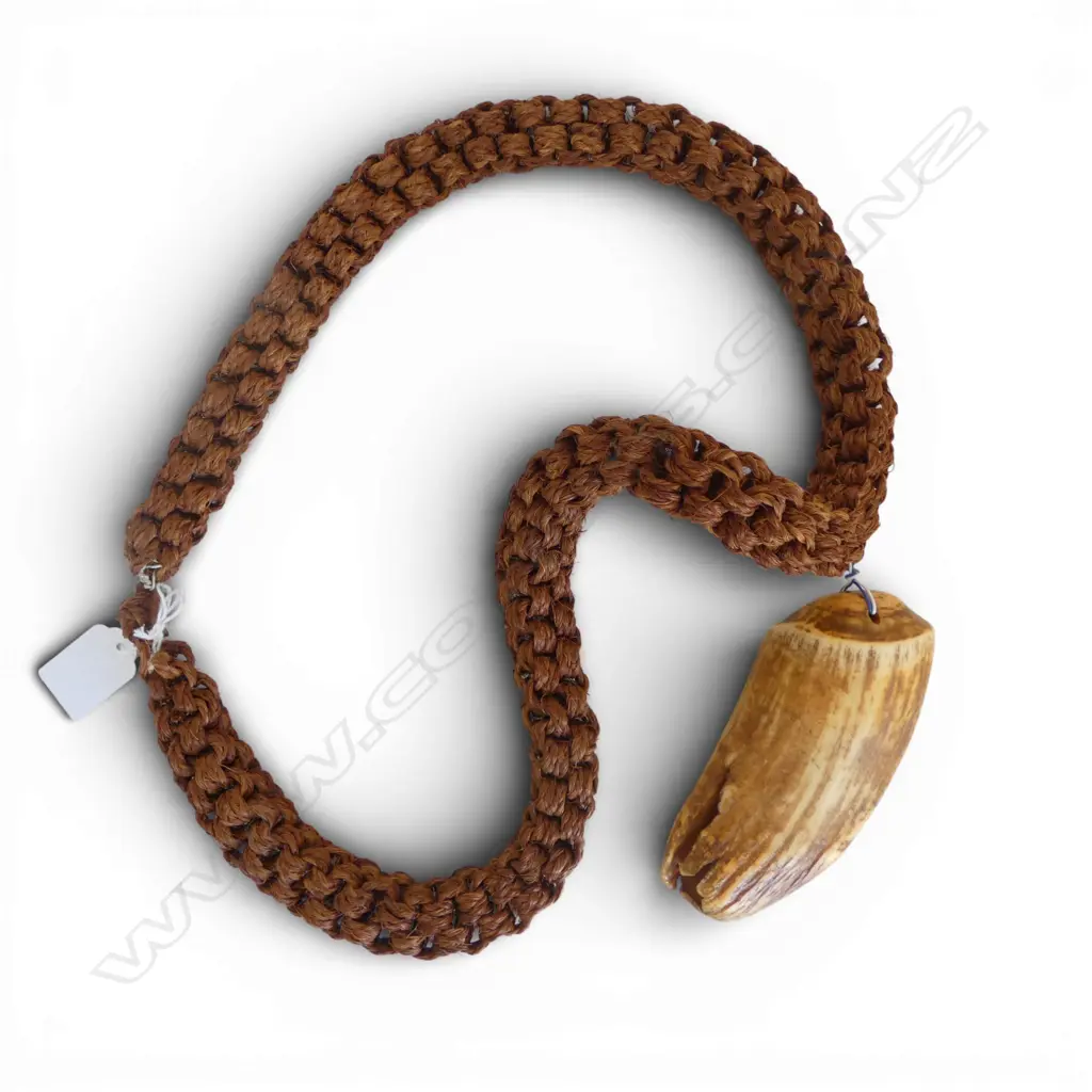 FIJIAN WHALE TOOTH TABUA ON FIBRE PLAITED CORD L.120mm Image 1++