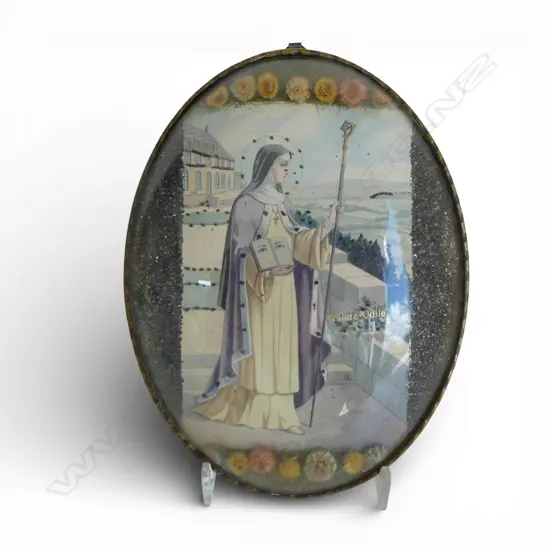 VINTAGE FRENCH PILGRIM OVAL WALL PLAQUE, SAINTE ODILE, H.190 X 140mm