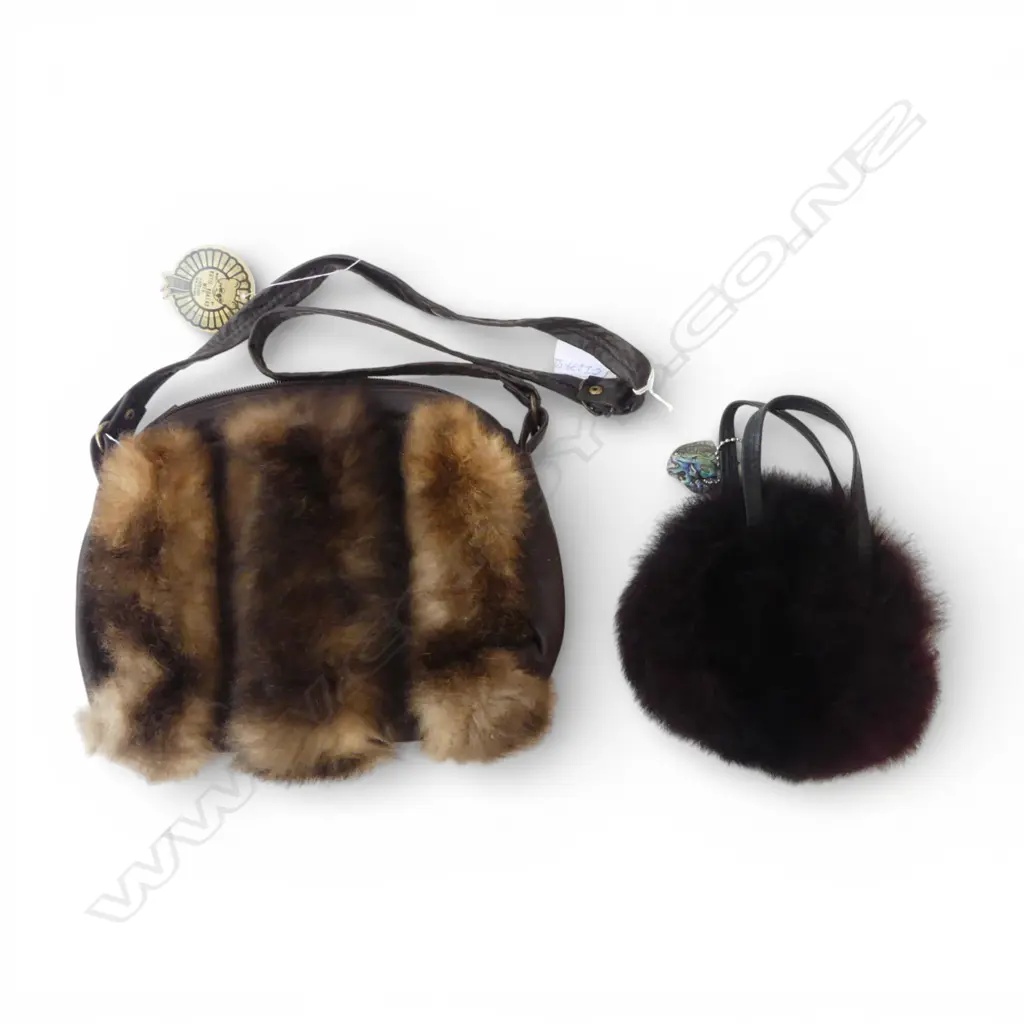 POSSUM FUR & LEATHER HANDBAG by 'KUTIE KOALAS' Auckland + another similar smaller bag Image 1++